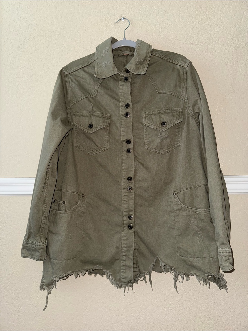 Free People We The Free Moonchild Denim Jacket Grunge Military Green Small